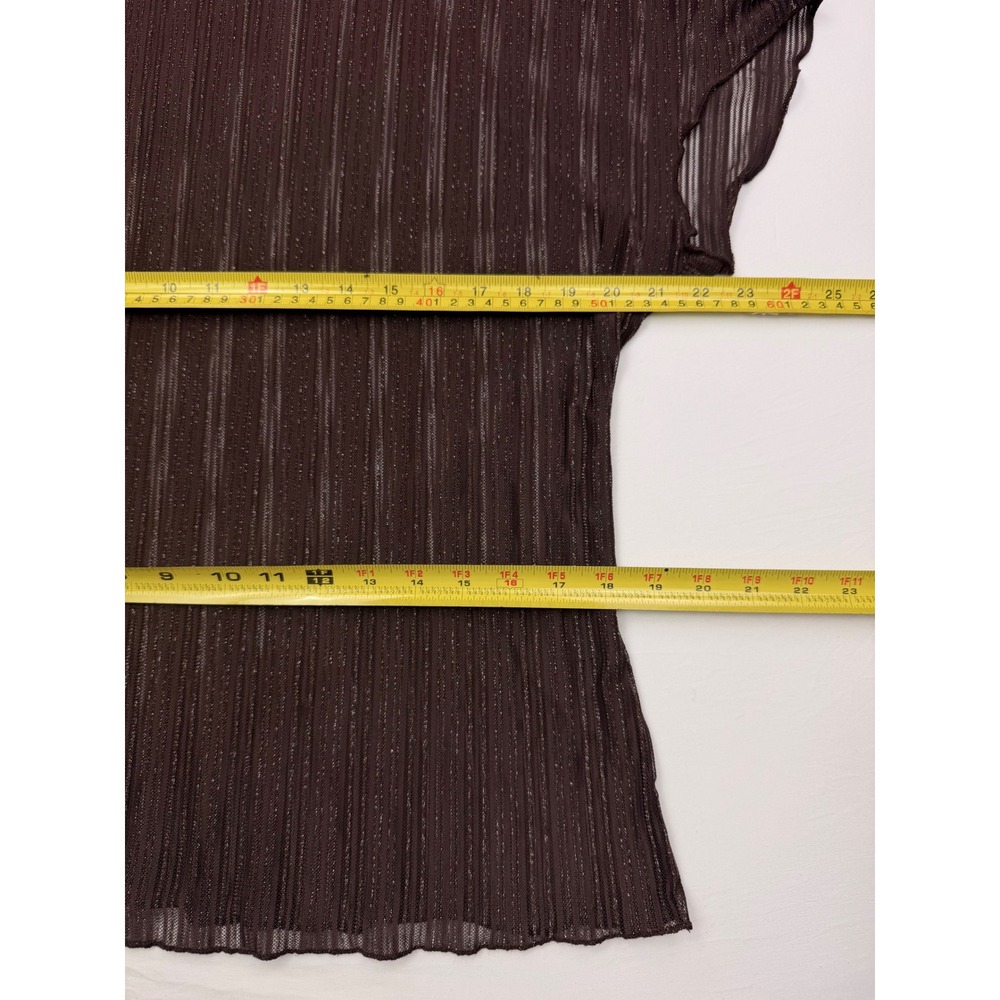 Womens Brown Pleated Cowl Neck Sheer Metallic Shimmer Blouse Top - Picture 7 of 9